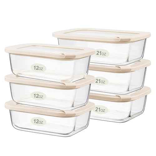 Glass Food Storage Containers with Glass Lids (Ivory White - 6RT)