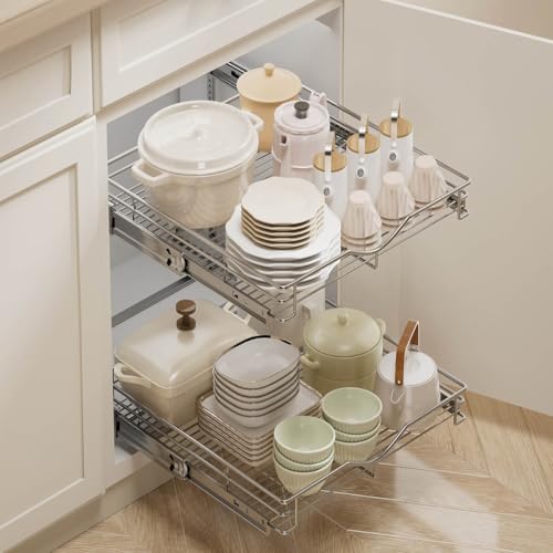 2 Tier Pull Out Cabinet Organizer (Chrome / 20" W X 18" D)