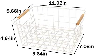 LeleCAT White Wire Baskets for Organizing with Handles,Pantry Organizers and Storage For Kitchen, Household Snack Basket for Cabinets, Closets, Bedrooms,food - Set of 4(White)