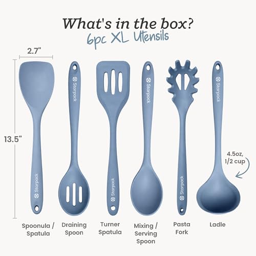 Starpack Like a Boss XL Silicone Cooking Utensils Set (Light Blue / XL Size Set of 6, 13")
