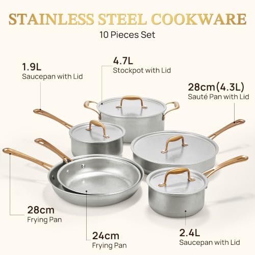 Vintage 10 Pcs Stainless Steel Pots and Pans Set Non Toxic