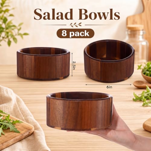 8 Pcs Acacia Wood Salad Bowl 30 oz 6 x 2.5 In
