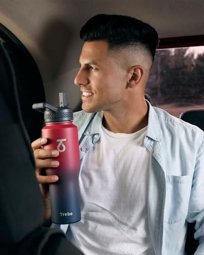 40 oz Water Bottle Insulated Fit in Any Car Cup Holder with 2 Lids (40 Ounces / Ruby Red)
