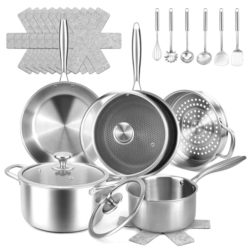 Tri Ply Stainless Steel Cookware Set with Steamer (21 Count)