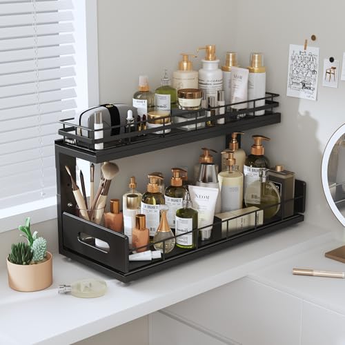 Under Sink Organizer Upgrade To Professional Rails (Black / 2 Pack-18.5"Dx12.8"-16.9"H)