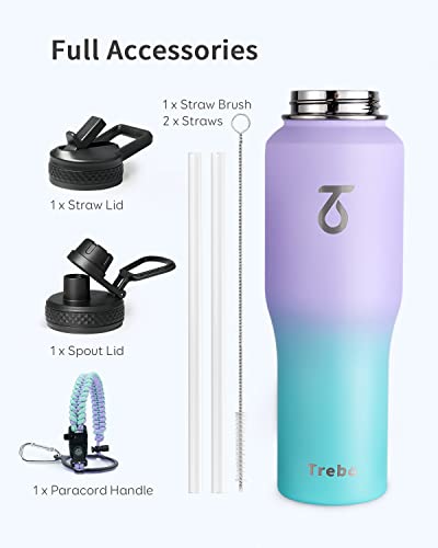 32 oz Water Bottle Insulated Fits in Any Car Cup Holder with 2 Lids (32 Ounces / Cotton Candy)