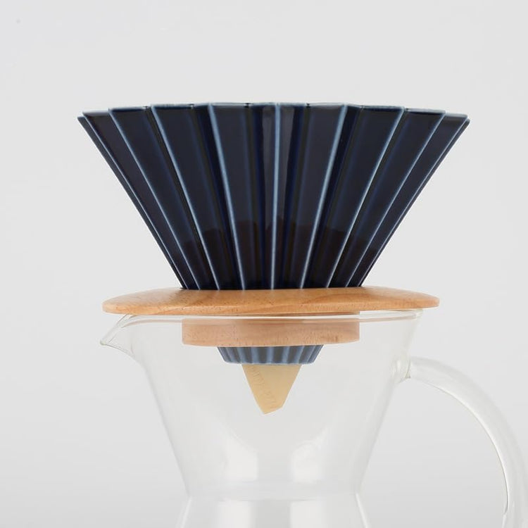 Ceramic Coffee Dripper Pour Over Coffee Maker with Wood Stand Elegant Flower Shape Filter