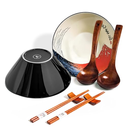 Japanese Ramen Bowl Set with Red Fuji Design (Red Fuji / 9 inch)
