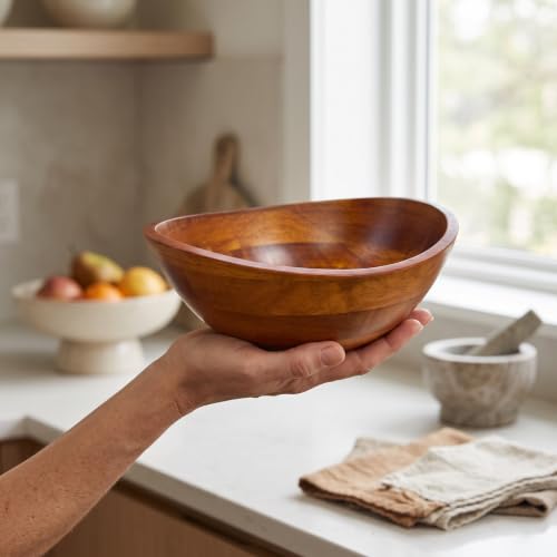 Rubberwood Wavy Rim Bowl with Cherry Finish for Fruits (Small)