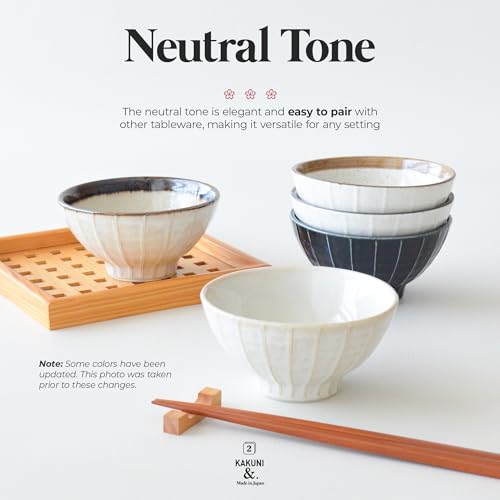 Set of 5 Japanese Ceramic Striped Ichichin Rice Bowls (Black)