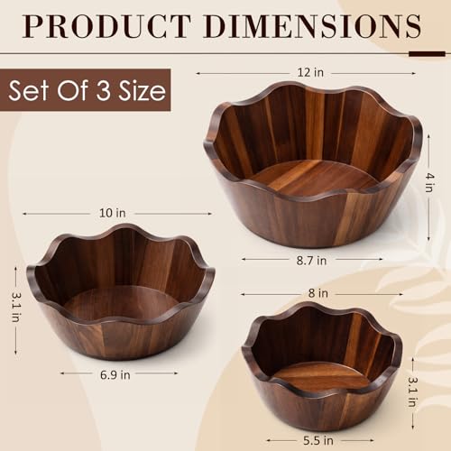 Acacia Wood Salad Bowls Set of 3