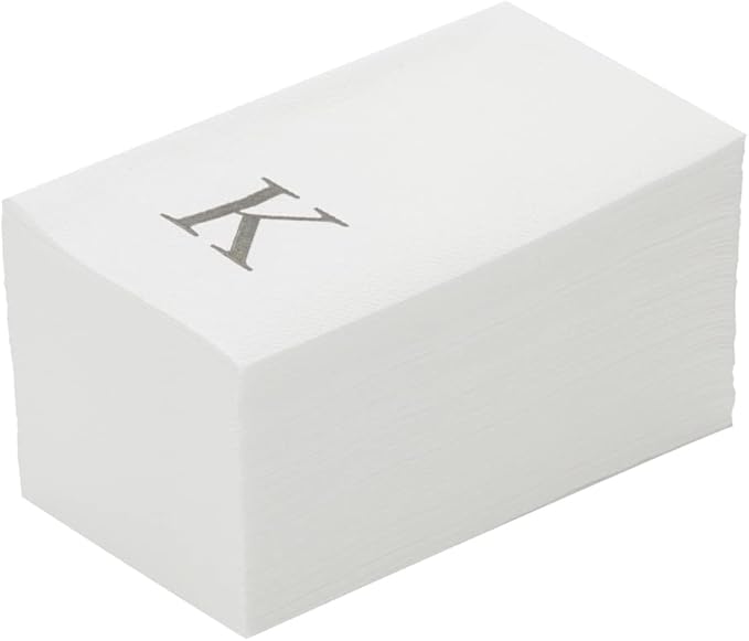 Luxenap 15.8 X 7.9 Inch Linen-Feel Guest Towels, 2000 Lettered Hand Towels - Silver Letter 'K', Sans Serif Font, White Paper Dinner Napkins, airlaid, For Restrooms And Tables - Restaurantware