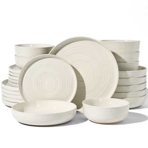 Stoneware Dinnerware Sets with Pasta Bowls (Cream)