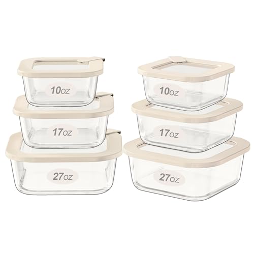 Glass Food Storage Containers with Glass Lids (Ivory White -6p)