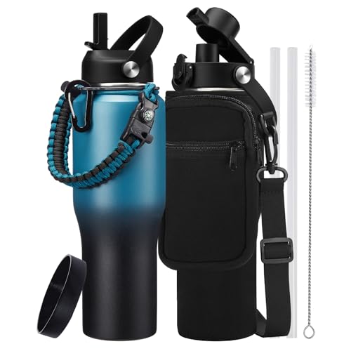 32 oz Water Bottle with Straw & Spout Lid (Indigo Crush / 32 Ounces)