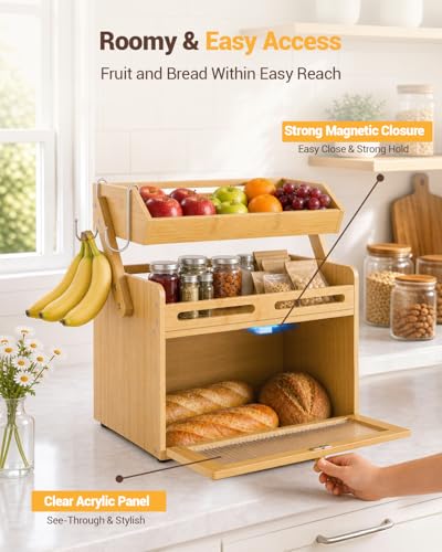 Bread Box for Kitchen Countertop (Bamboo)