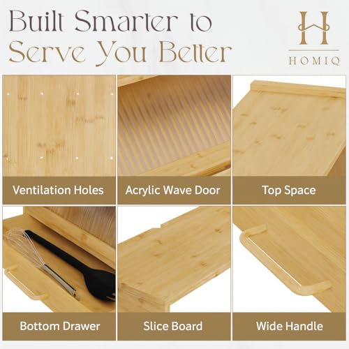 Bread Box for Kitchen Countertop (Natural Wood)