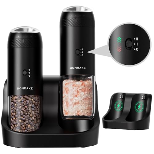 Gravity Electric Salt and Pepper Grinder Set with Charging Base (Updated-Black / Set)