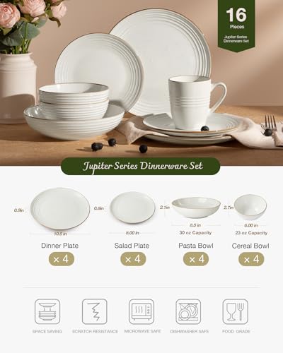 Jupiter Stoneware Dinnerware Sets with Pasta Bowls (16 Count)
