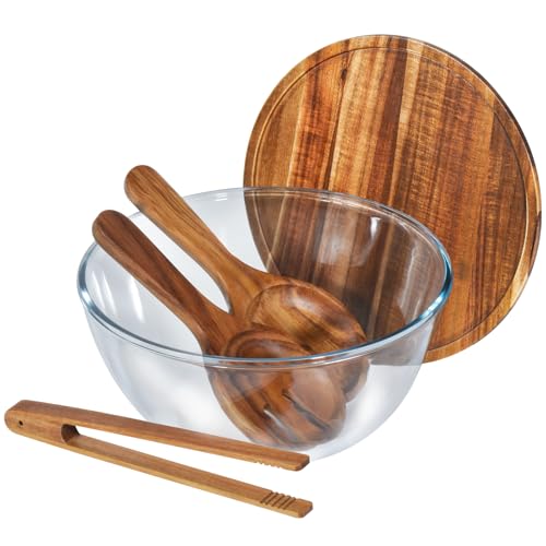 4.8QT Glass Salad Bowl with Lid