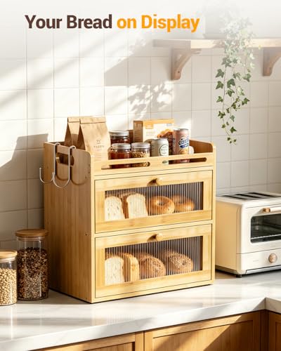 Bread Box for Kitchen Countertop (Bamboo / 2-Tier)