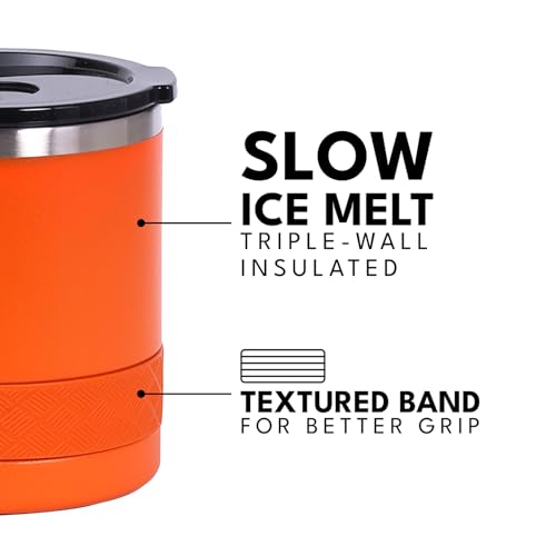 Recess Lowball 10oz Stainless Steel Tumbler Whiskey Glass w (10 Ounces / Orange)