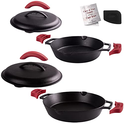 Cast Iron Skillet + Cast Iron Lid Set (Dual Handle Skillet + Cast Iron Lid / 10"+12")
