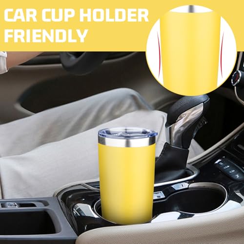 20oz Tumbler with Lid Double Wall Vacuum Insulated Travel Coffee Mug Stainless Steel Thermal Cup Powder Coated Sturdy Coffee Tumbler for Hot and Cold Beverage (20 Ounces (1 Pack) / Yellow)