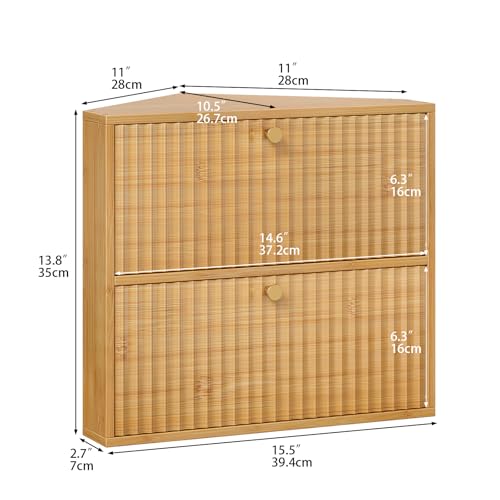 Corner Bread Box for Kitchen Countertop Bamboo Two Layer Large Capacity Bread Storage Bin Vintage Storage for Homemade Bread (Natural Bamboo)