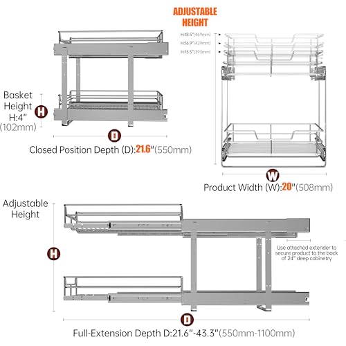 2 Tier Cabinet Pull Out Shelves (20 x 22 Inch)