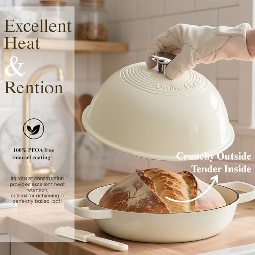 Enameled Round Cast Iron Bread Oven (Cream White)