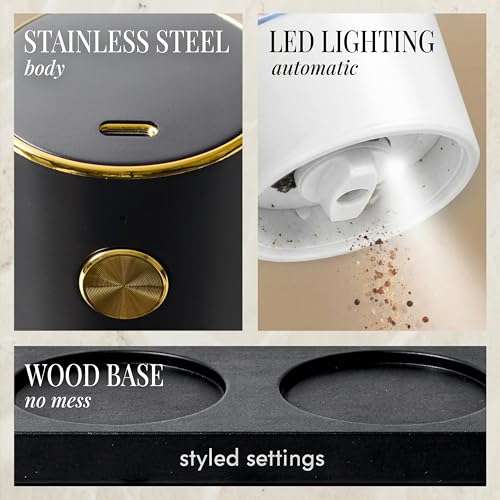 Rechargeable Electric Salt and Pepper Grinder Set (Black/White)