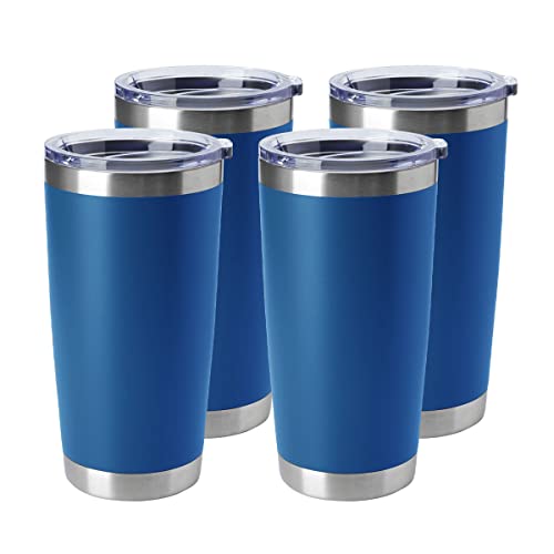 20oz Tumblers Stainless Steel Mugs with Lid Double Wall Vacuum Insulated Coffee Cups for Cold & Hot Drinks (Dark Blue-A / 4 Count (Pack of 1))