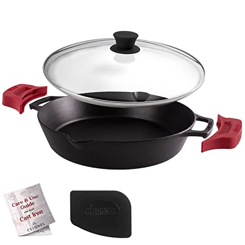 Cast Iron Skillet with Glass Lid (Dual Handle Skillet + Glass Lid / 12")