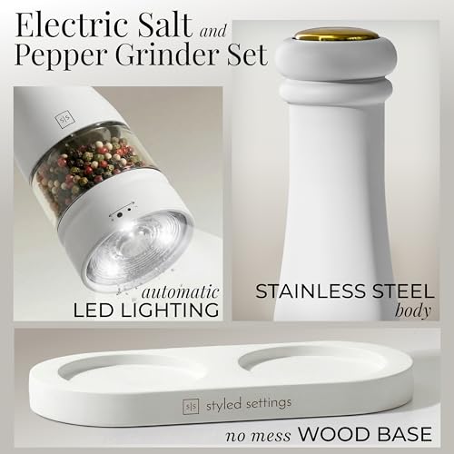 Electric Salt and Pepper Grinder Set (White)