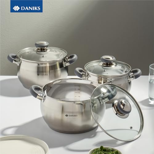 Modern 6 Piece Stainless Steel Cookware Set with Glass Lids (6 Count)