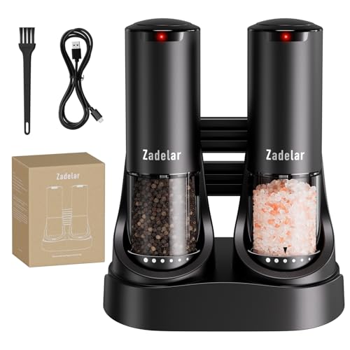 Electric Rechargeable Salt and Pepper Grinder Set (Black)