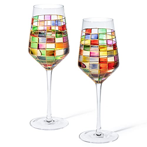 Renaissance Stained Wine Glasses Set of 2 Festive Colorful Coffee Cups