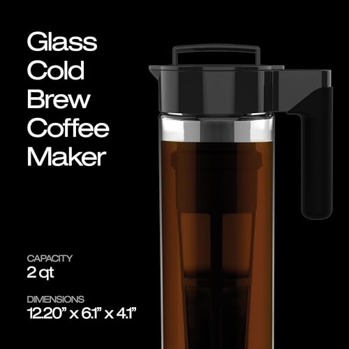 Glass Cold Brew Coffee Maker for Iced Coffee (2 Quart)