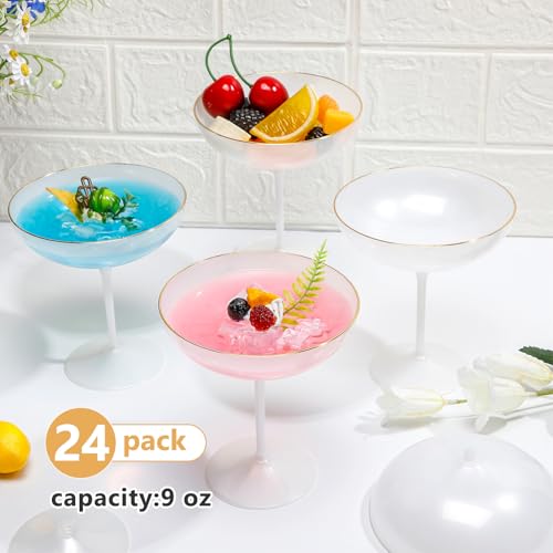24 Pcs Plastic Coupe Glasses 9 oz Disposable Martini Glasses for Cocktails (24 Count)