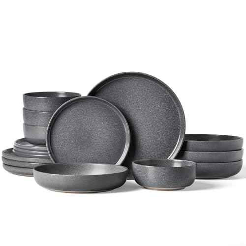 Milkyway 16 Piece Stoneware Dinnerware Set (Matte Dark Charcoal / Service for 4 (Include Pasta Bowls))