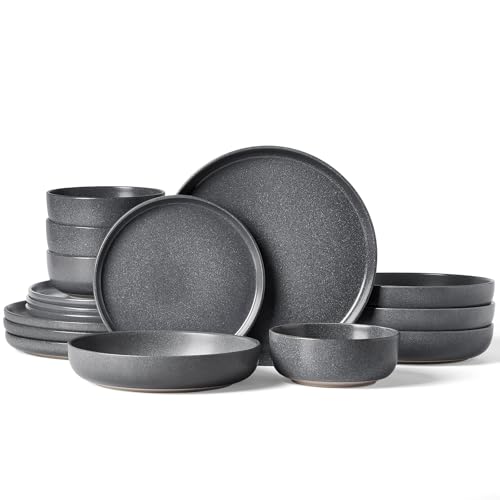 Milkyway 16 Piece Stoneware Dinnerware Set (Matte Dark Charcoal / Service for 4 (Include Pasta Bowls))