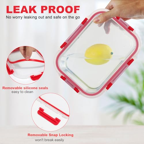30 Pieces Glass Food Storage Containers Set (Red / 15 Pack)