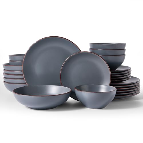 Venus Stoneware Dinnerware Sets with Pasta Bowls (Charcoal / Serves 6 (24pc w/ Pasta Bowl))