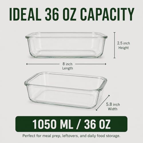 5 Pack 36oz Borosilicate Glass Food Storage Containers Set with Lids (clear)