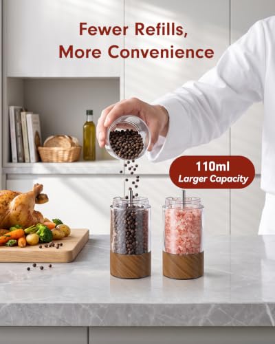 Larger Capacity Rechargeable Electric Salt and Pepper Grinder Set (Wood color)