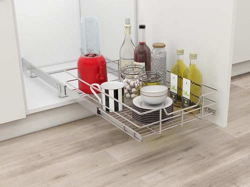 Pull Out Cabinet Organizer 15" W X 17" D (1 Tier - Chrome-Plated / 14" W X 17" D)