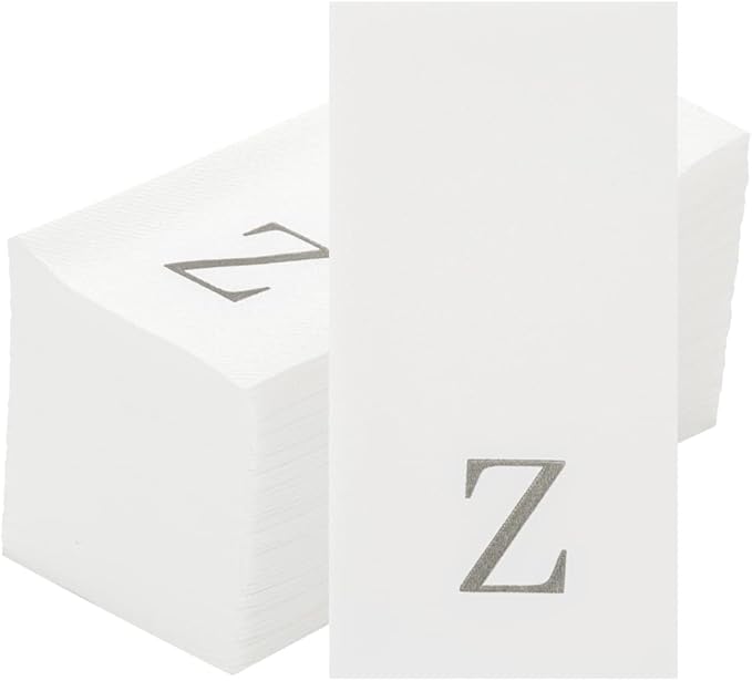 Luxenap 15.8 X 7.9 Inch Linen-Feel Guest Towels, 2000 Lettered Hand Towels - Silver Letter 'Z', Sans Serif Font, White Paper Dinner Napkins, airlaid, For Restrooms And Tables - Restaurantware