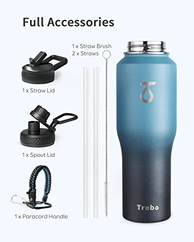 32 oz Water Bottle Insulated Fits in Any Car Cup Holder with 2 Lids (32 Ounces / Indigo/Black)