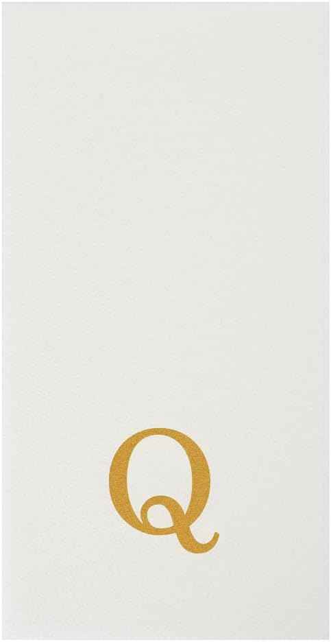 Luxenap 15.8 X 7.9 Inch Linen-Feel Guest Towels, 50 Lettered Hand Towels - Gold Letter 'Q', Sans Serif Font, White Paper Dinner Napkins, airlaid, For Restrooms And Tables